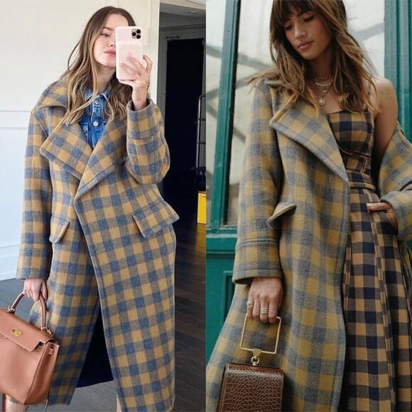 Smythe Blanket Coat Camel Grey Check - Picture 1 of 12